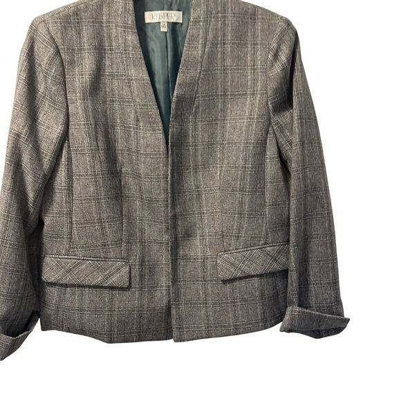 Kasper Womens Plaid Blazer Jacket 14P Polyester Gray Long Sleeve Open Front jack - Picture 6 of 11